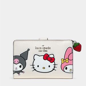 ♠️kate spade Hello Kitty X Ksny NY Friends Medium Bifold Wallet, Cream Multi NWT